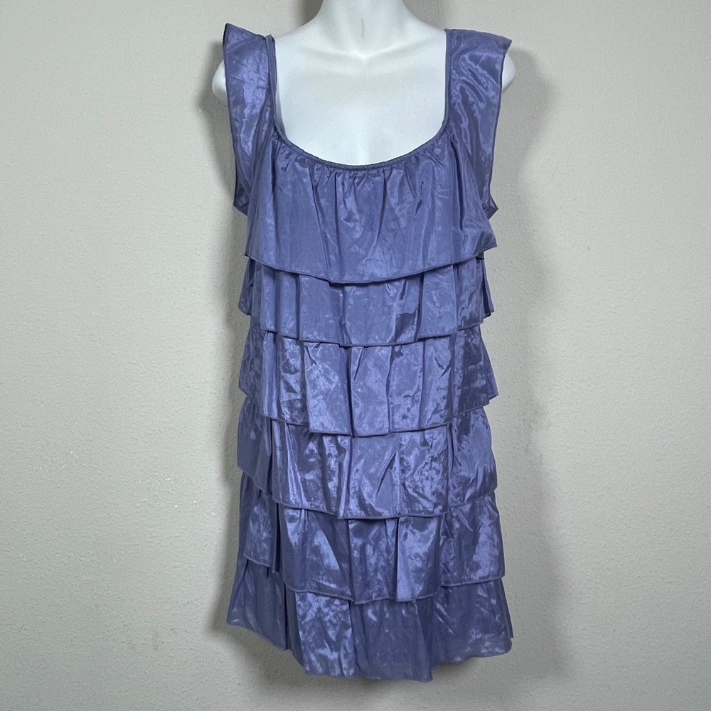 R.P.S addict Tiered Ruffle Mini Dress Womens XS Purple Lavender Boho Sleeveless